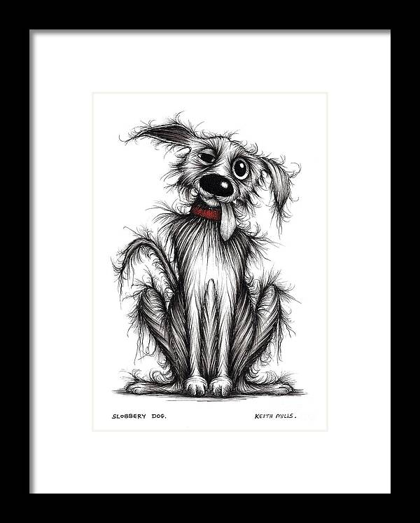 Mucky Dog Framed Print featuring the drawing Slobbery dog by Keith Mills