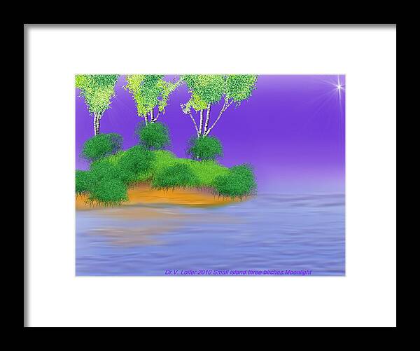 Landscape Framed Print featuring the digital art Small island. Three birch trees. Moonlight by Dr Loifer Vladimir