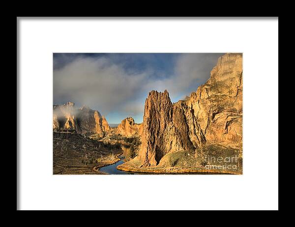 Smith Rock Framed Print featuring the photograph Smith Rock Foggy Morning by Adam Jewell