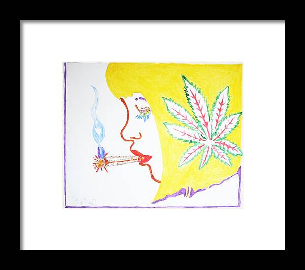 420 Girls Framed Print featuring the painting Smoking Blonde by Stormm Bradshaw
