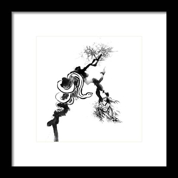 Chinese Culture Framed Print featuring the digital art Snake On Tree by Vii-photo