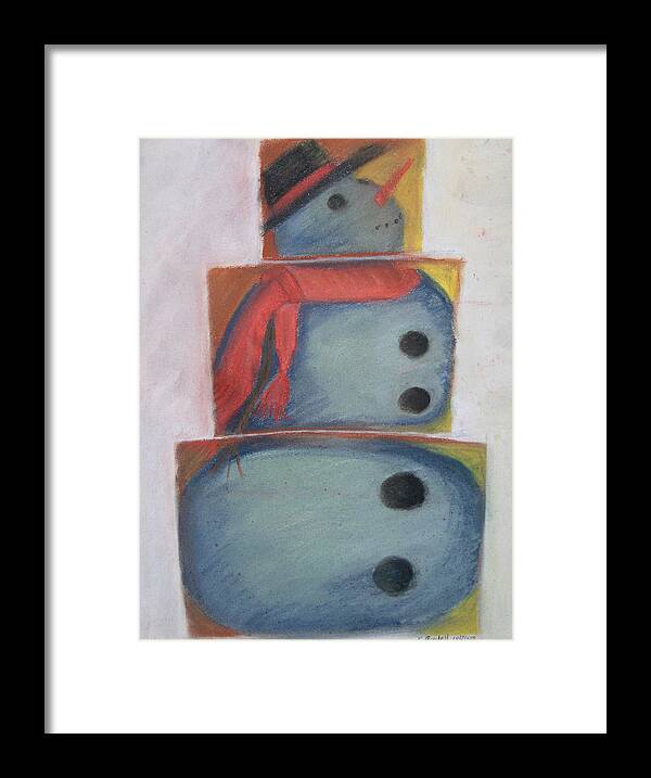 Snowman Framed Print featuring the painting S'no Man by Claudia Goodell