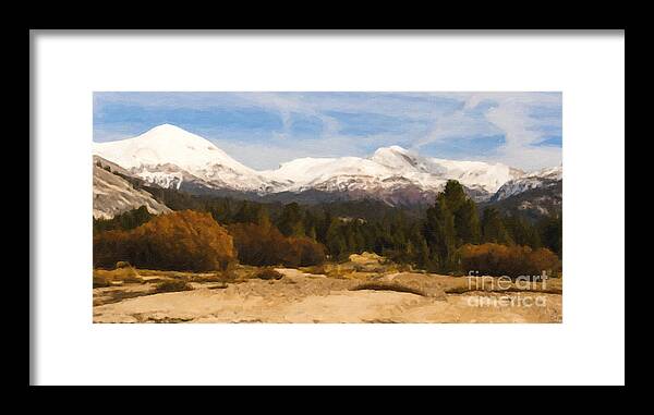 Snow Capped Mountains Paintings Framed Print featuring the painting Snow Cap by David Millenheft