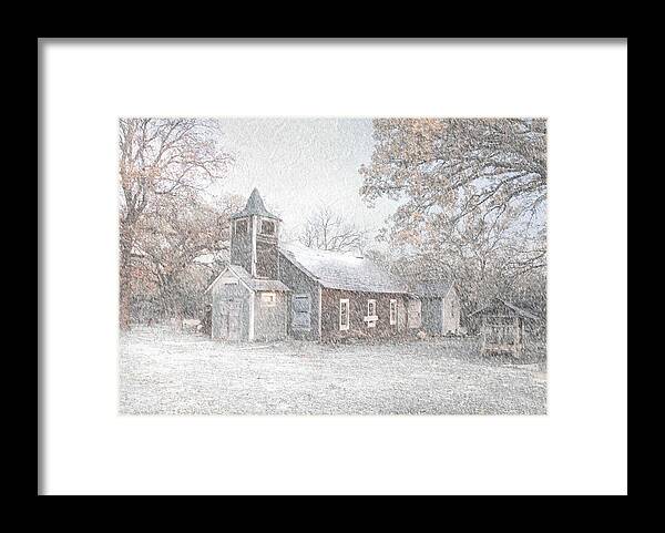 Arkansa Framed Print featuring the photograph Snow Fall Old Church by Cindy Rubin