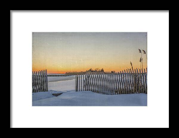 Fence Framed Print featuring the photograph Snow Fence Sunset by Cathy Kovarik