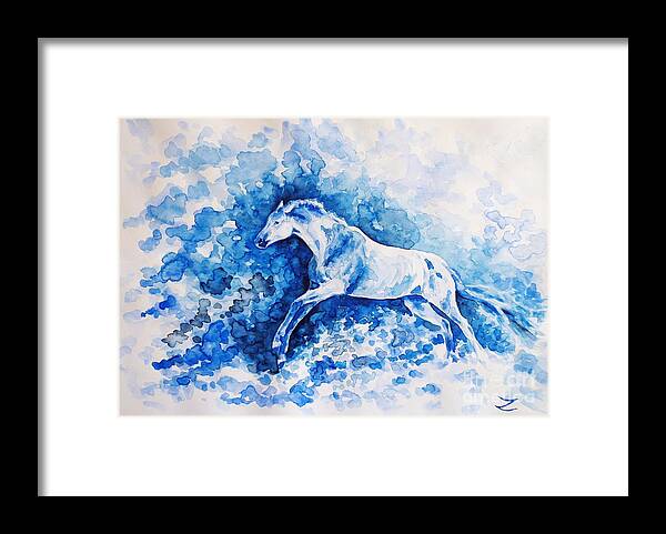 Horse Framed Print featuring the painting Snow Ghost by Zaira Dzhaubaeva