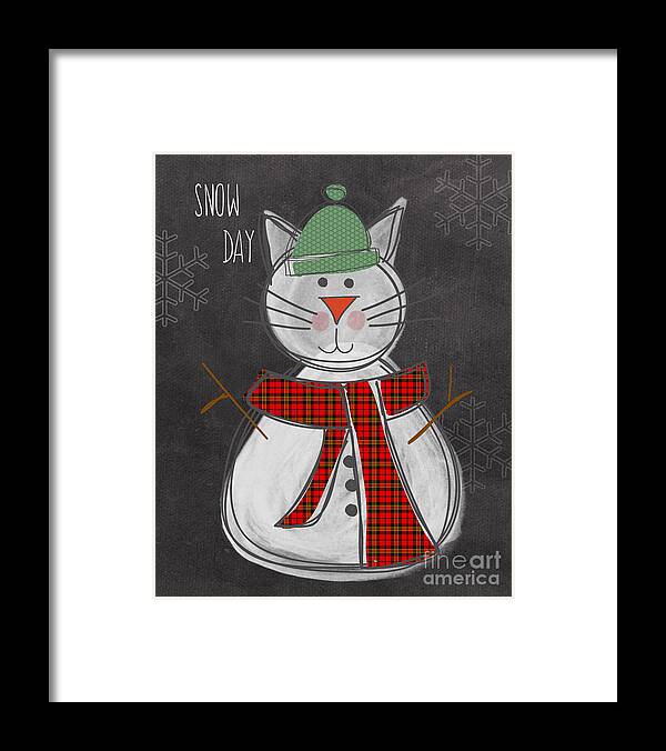 Cat Framed Print featuring the painting Snow Kitten by Linda Woods