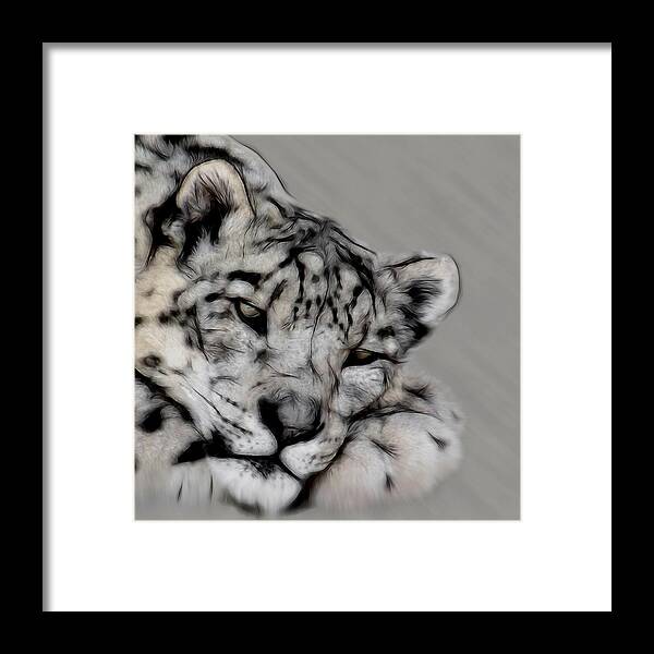 Animals Framed Print featuring the digital art Snow Leopard Digital Art by Ernest Echols