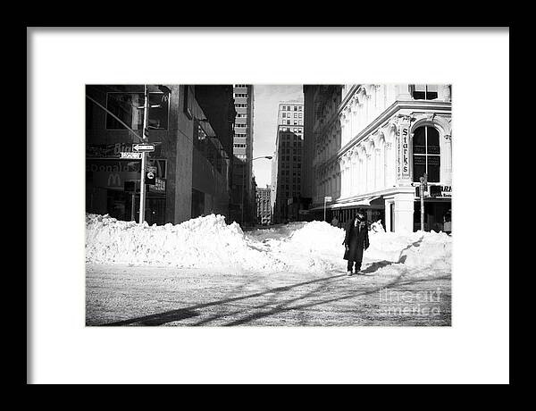 Snow On Broadway 1990s Framed Print featuring the photograph Snow on Broadway 1990s by John Rizzuto