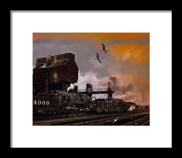 Trains Framed Print featuring the digital art Snow on the Way to Kansas City by J Griff Griffin