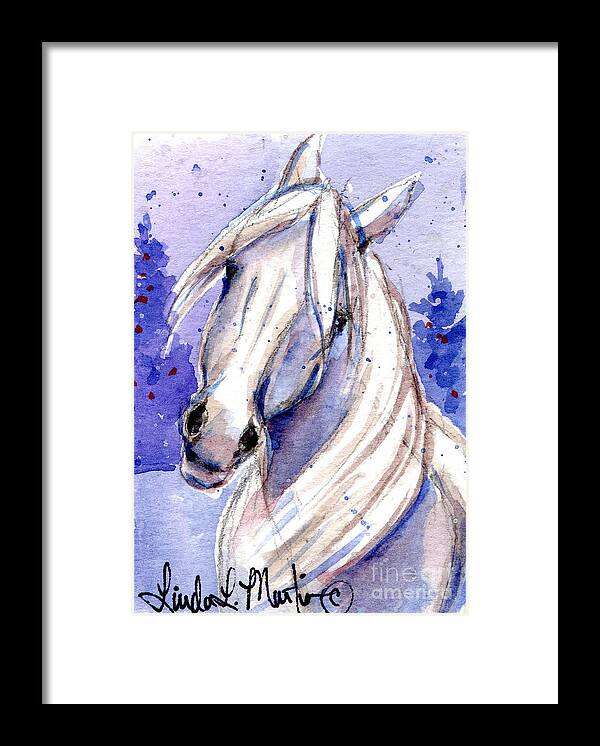 White Pony Framed Print featuring the painting Snow Pony 3 by Linda L Martin