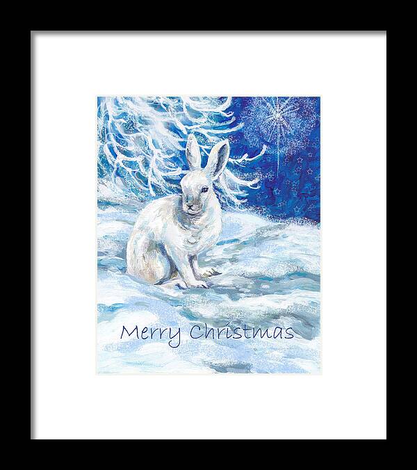 Snow Shoe Rabbit Framed Print featuring the mixed media Snow Shoe Rabbit with Xmas Star by Peggy Wilson