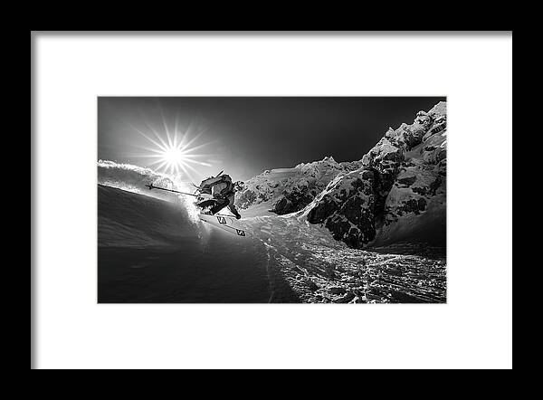 Powder Framed Print featuring the photograph Snow Splash Over The Edge by Sandi Bertoncelj