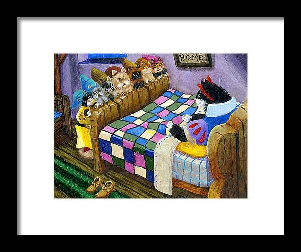Disney Framed Print featuring the painting Snow White and the Seven Kitties by Jacquelin L Westerman