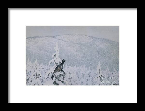 Theodor Kittelsen Framed Print featuring the painting Snowing and snowing by Theodor Kittelsen