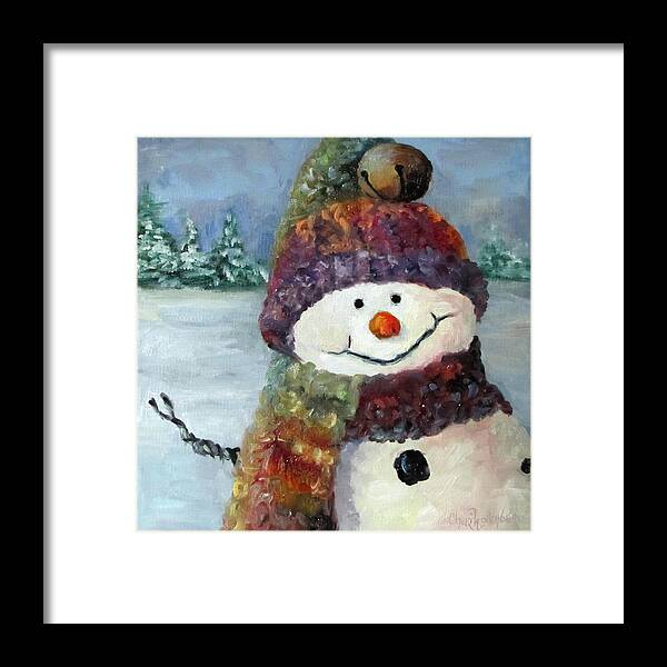 Snowman Framed Print featuring the painting Snowman I - Christmas Series I by Cheri Wollenberg