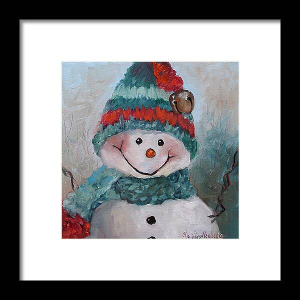 Snowman Framed Print featuring the painting Snowman III - Christmas Series by Cheri Wollenberg