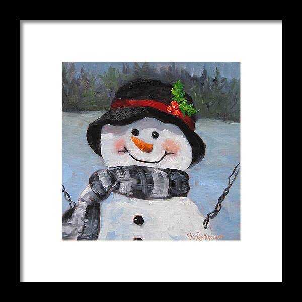Snowman Framed Print featuring the painting Snowman IV - Christmas Series by Cheri Wollenberg