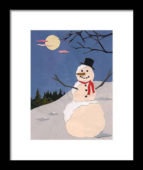 Snowman Framed Print featuring the mixed media Snowman by Robin Birrell