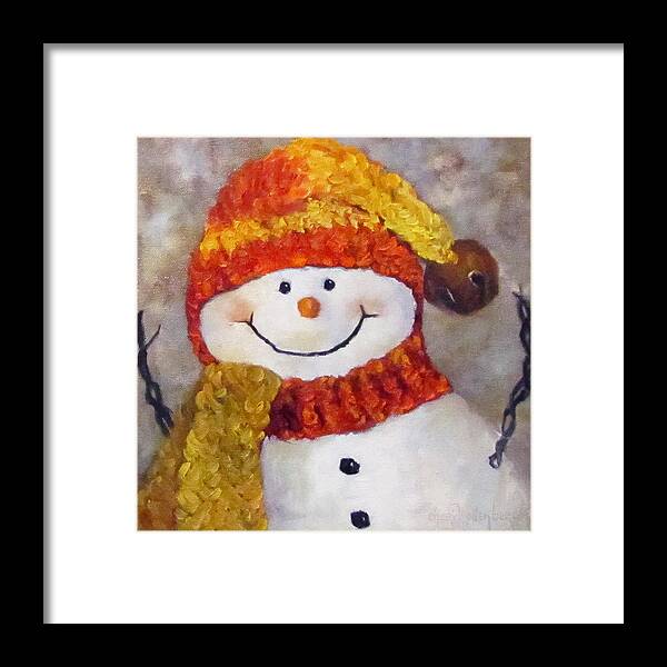 Snowman Framed Print featuring the painting Snowman V - Christmas Series by Cheri Wollenberg