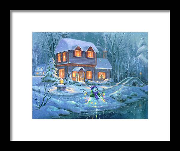 Michael Humphries Framed Print featuring the painting Snowy Bright Night by Michael Humphries