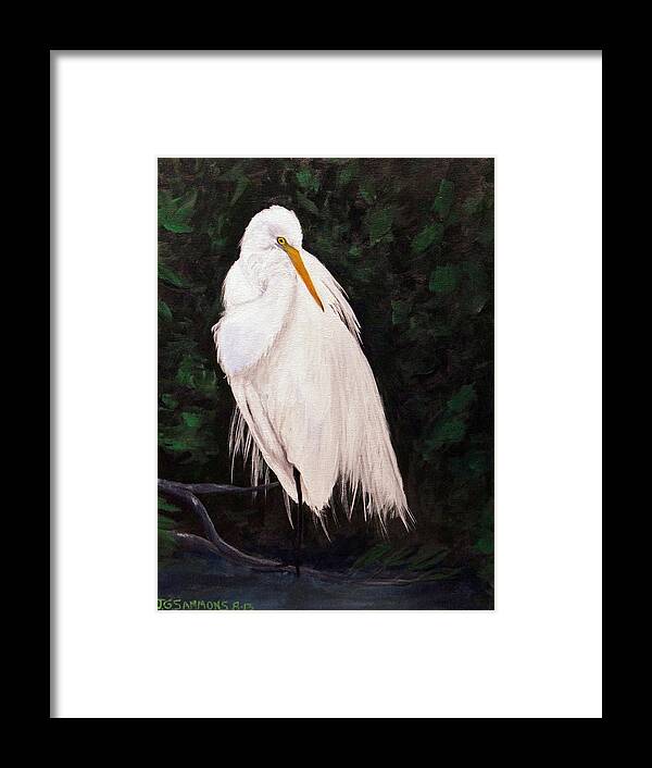 Egret Framed Print featuring the painting Snowy Egret by Janet Greer Sammons