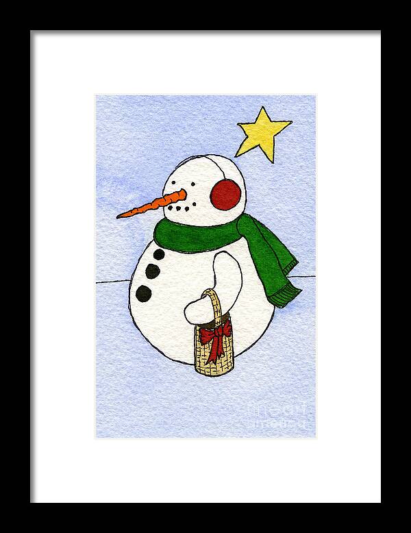 Snowman Print Framed Print featuring the painting Snowy Man by Norma Appleton