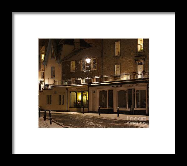 South Queensferry Main Street Framed Print featuring the photograph Snowy night by Elena Perelman
