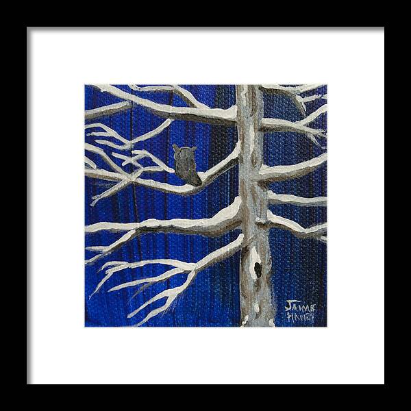 Owl Framed Print featuring the painting Snowy Night by Jaime Haney