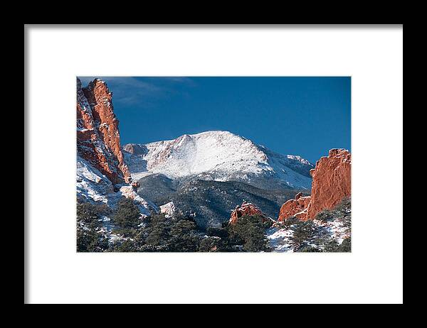 Pikes Peak National Forest Framed Print featuring the photograph Snowy Pikes Peak by John Hoffman