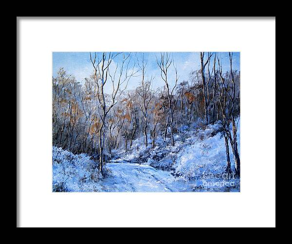 Winter Framed Print featuring the painting Snowy Road by Virginia Potter