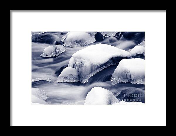Winter Framed Print featuring the photograph Snowy rocks by Liz Leyden