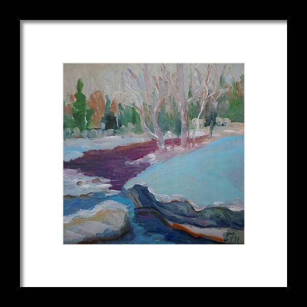 Oil Painting Framed Print featuring the painting Snowy Stream by Francine Frank