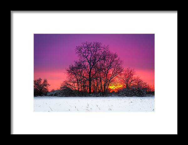 Colorful Sky Framed Print featuring the photograph Snowy Sunset by Ron Pate