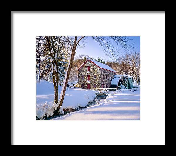Scenics Framed Print featuring the photograph Snowy Winter Gristmill, Early Morning by Dszc