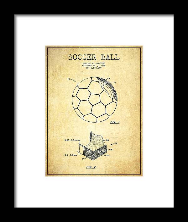 Soccer Framed Print featuring the digital art Soccer Ball Patent Drawing from 1996 - Vintage by Aged Pixel