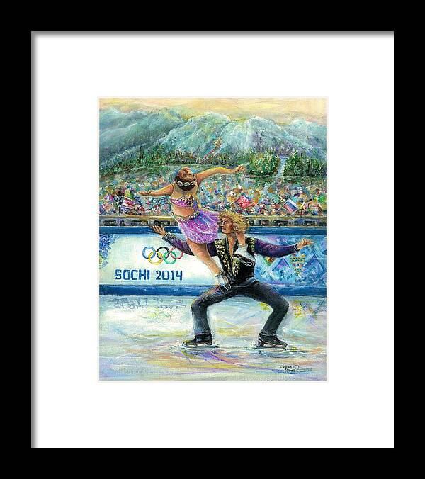 Sochi Framed Print featuring the painting Sochi 2014 - Ice Dancing by Bernadette Krupa