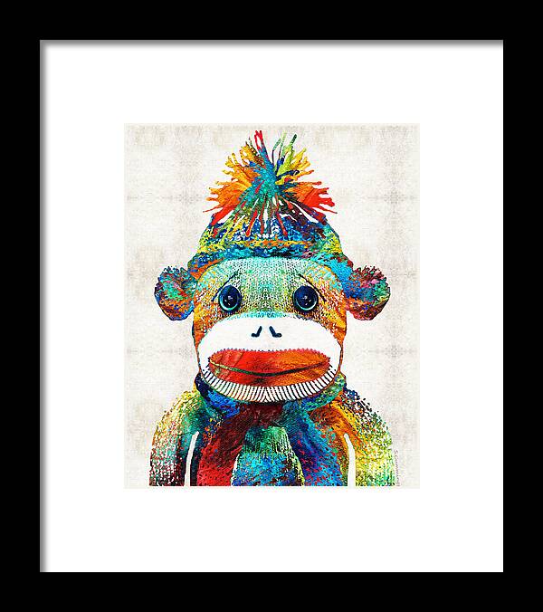 Sock Monkey Framed Print featuring the painting Sock Monkey Art - Your New Best Friend - By Sharon Cummings by Sharon Cummings