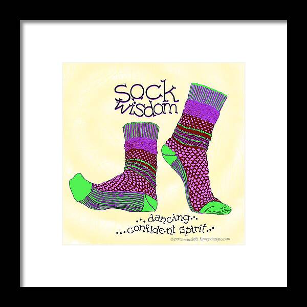 Sock Wisdom Framed Print featuring the mixed media Sock Wisdom Four by Lorraine Mullett