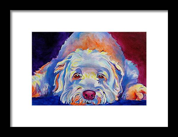 Soft Framed Print featuring the painting Soft Coated Wheaten Terrier - Guinness by Dawg Painter