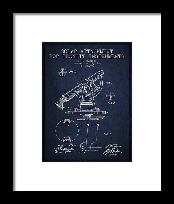 Surveying Instruments Framed Print featuring the digital art Solar Attachement for Transit Instruments Patent from 1902 - Nav by Aged Pixel