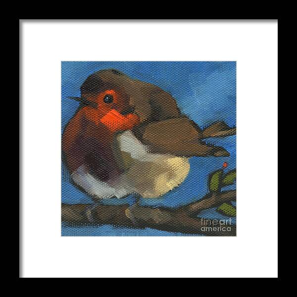 Bird Framed Print featuring the painting SOLD - Rock'n Baby Robin by Nancy Parsons