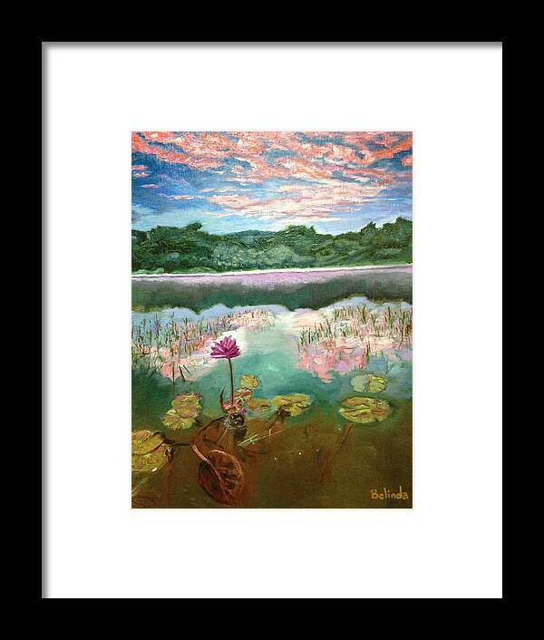 Water Lily Framed Print featuring the painting Solitary Bloom by Belinda Low