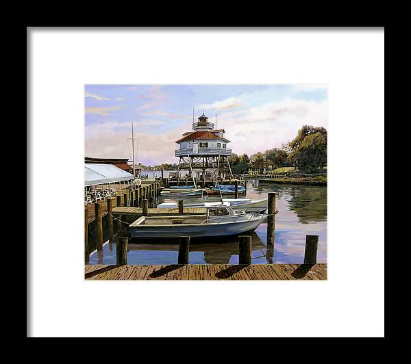 Solomon's Island Framed Print featuring the painting Solomon's Island Drum Point light house,MD by Guido Borelli
