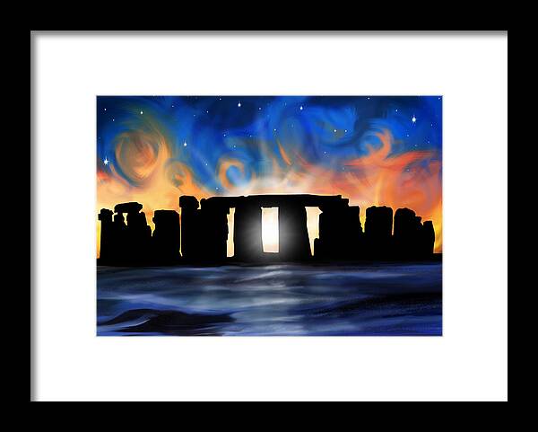 Stonehenge Framed Print featuring the digital art Solstice at Stonehenge by David Kyte
