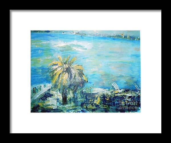 Seascape Framed Print featuring the painting South of France  Juan les Pins by Fereshteh Stoecklein