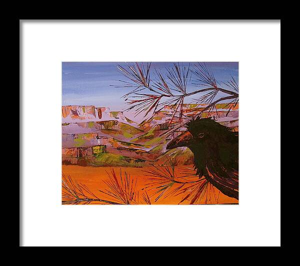 Raven Framed Print featuring the painting Southwest Raven by Carolyn Doe
