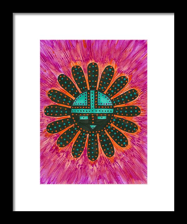 Sunface Framed Print featuring the painting Southwest Sunburst Sunface by Susie Weber