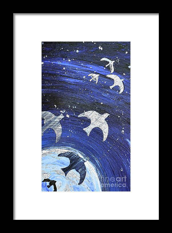 Space Framed Print featuring the painting Space FLIGHT by Shelley Myers