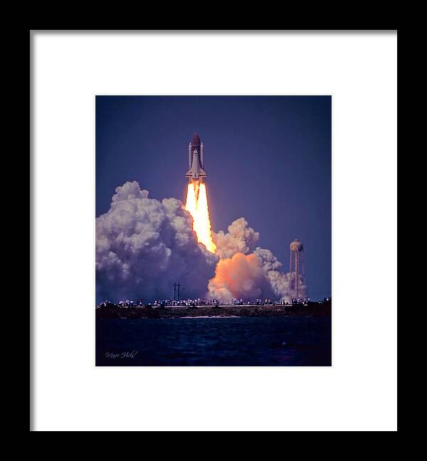Space Framed Print featuring the photograph Space Shuttle Challenger STS-6 First Flight 1983 Photo 1 by Marie Hicks
